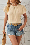 Round Neck Keyhole Cap Sleeve T-Shirt Ivory Women's T-Shirts - Tophatter Daily Deals