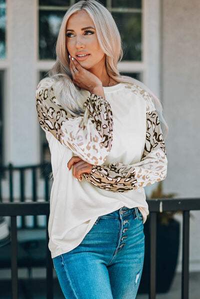 Leopard Round Neck Dropped Shoulder T-Shirt Women's T-Shirts - Tophatter Daily Deals