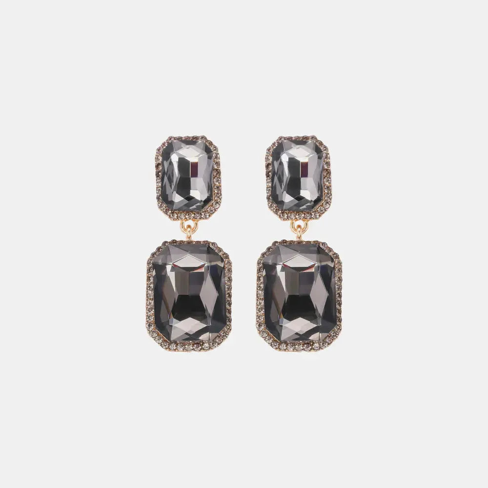 Geometrical Shape Glass Stone Dangle Earrings Charcoal One Size Earrings - Tophatter Daily Deals