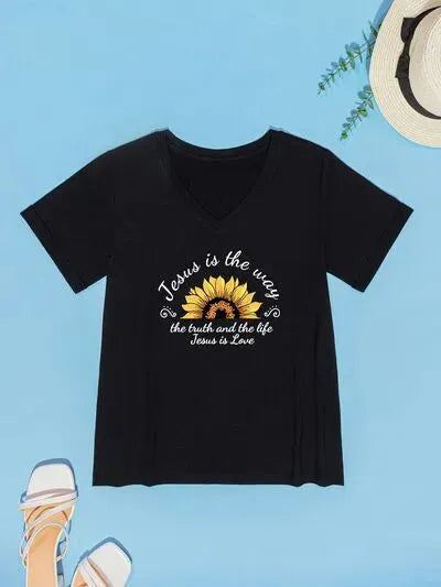 Sunflower V-Neck Short Sleeve T-Shirt Women's T-Shirts - Tophatter Daily Deals