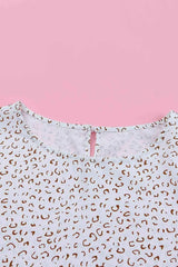 Leopard Round Neck Balloon Sleeve Blouse Blouses - Tophatter Daily Deals