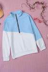 Contrast Zip-Up Collared Neck Dropped Shoulder Blouse Blouses - Tophatter Daily Deals