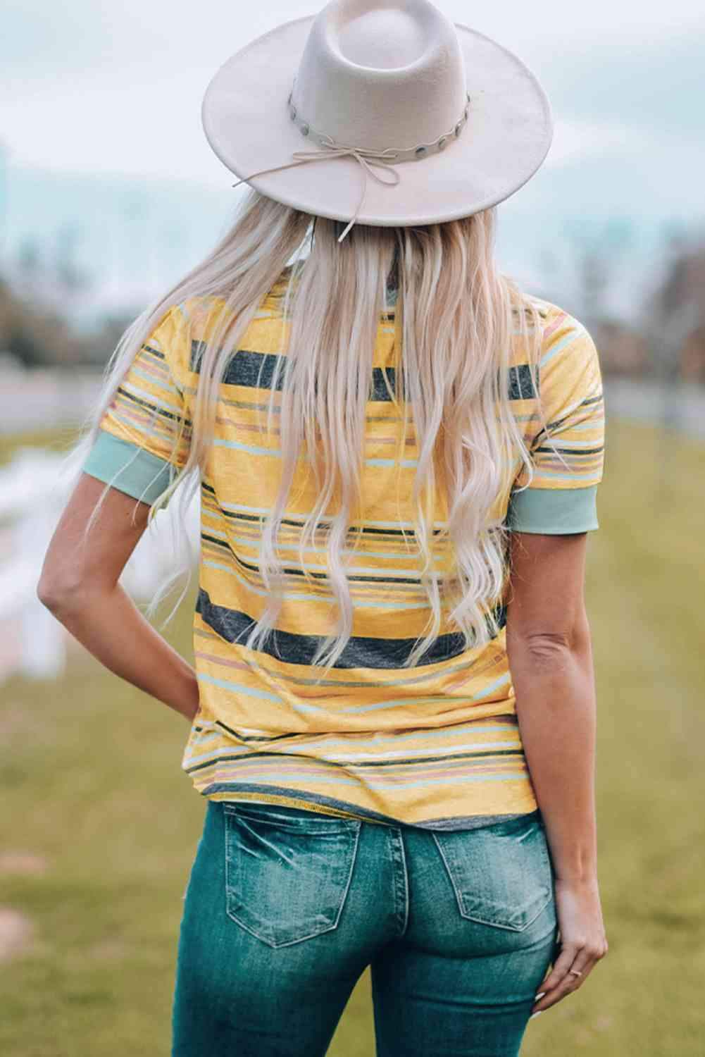 Multicolored Striped Round Neck Tee Shirt Women's T-Shirts - Tophatter Daily Deals