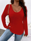 Plus Size V-Neck Long Sleeve T-Shirt Red Women's T-Shirts - Tophatter Daily Deals