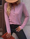 Round Neck Buttoned Long Sleeve T-Shirt Women's T-Shirts - Tophatter Daily Deals