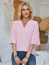 Eyelet Notched Half Sleeve T-Shirt Women's T-Shirts - Tophatter Daily Deals