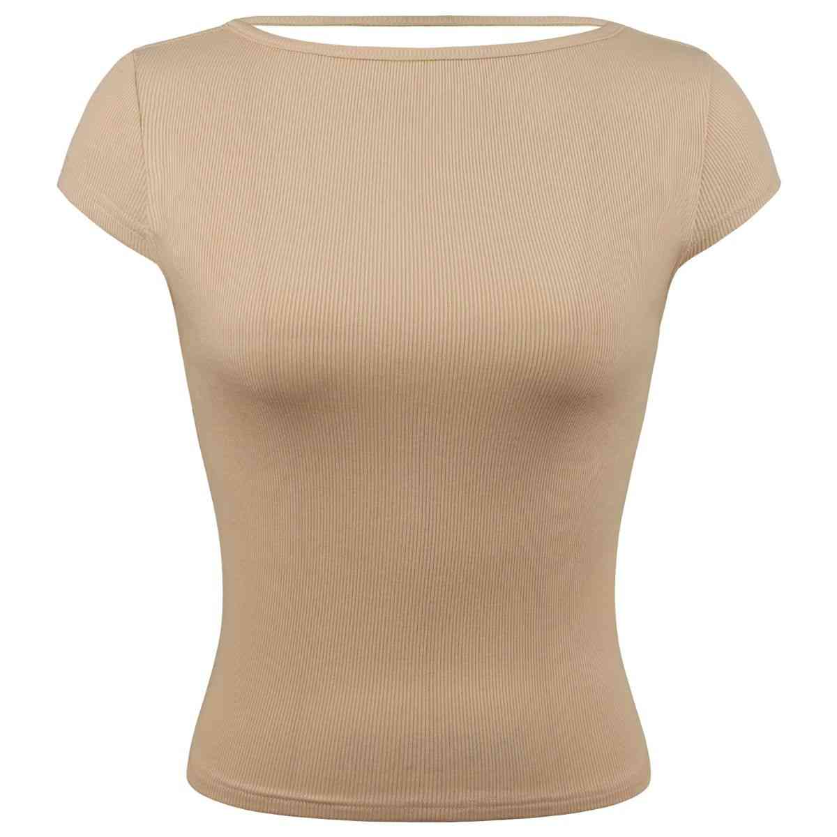 Round Neck Backless Short Sleeve Tee Women's T-Shirts - Tophatter Daily Deals