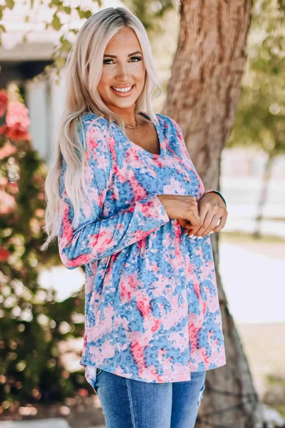 Leopard and Tie-Dye Print Ruffle Hem Top Blouses - Tophatter Daily Deals