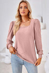 Square Neck Puff Sleeve T-Shirt Pale Blush Women's T-Shirts - Tophatter Daily Deals