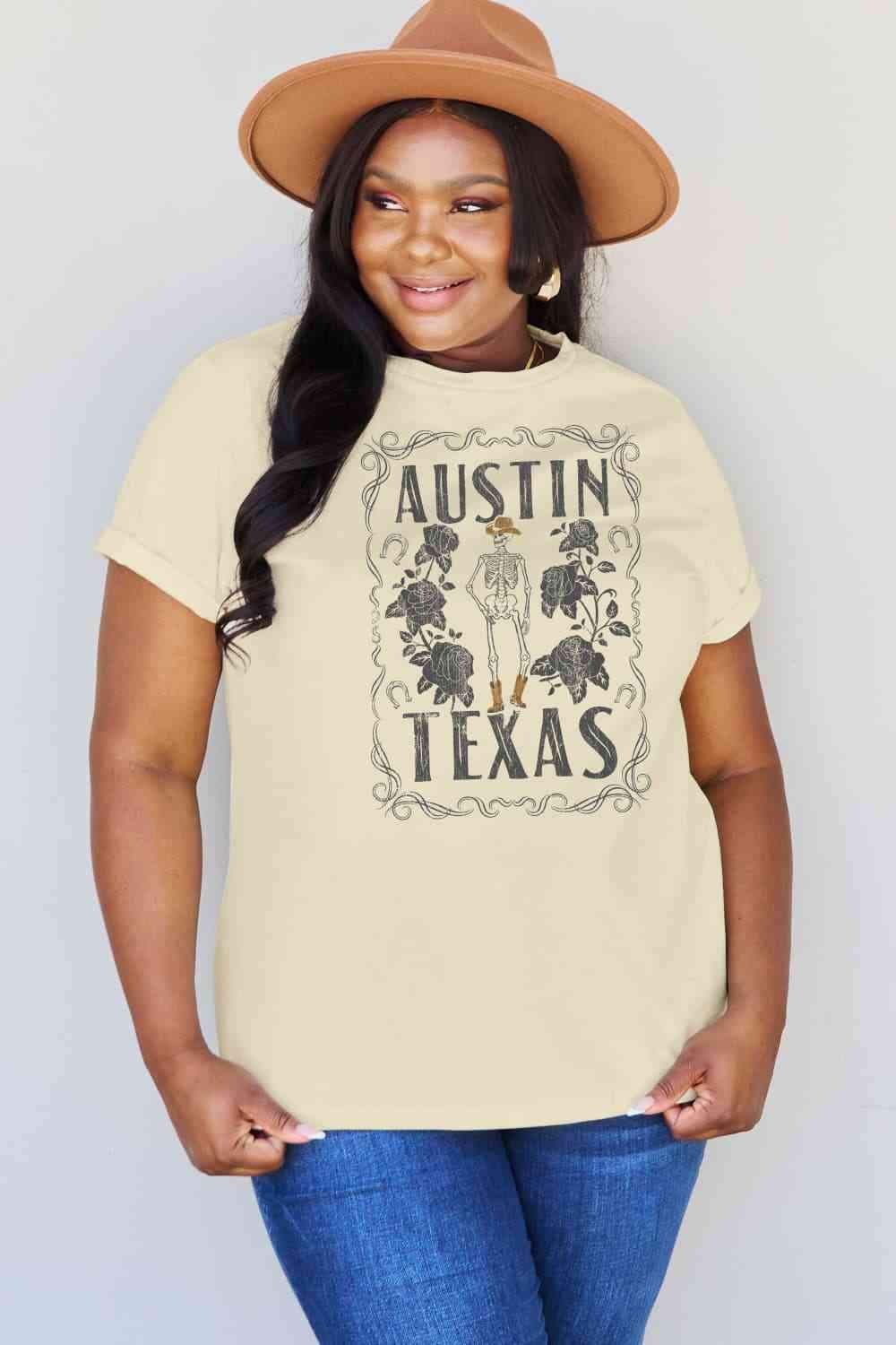 Simply Love Full Size AUSTIN TEXAS Graphic Cotton T-Shirt Women's T-Shirts - Tophatter Daily Deals