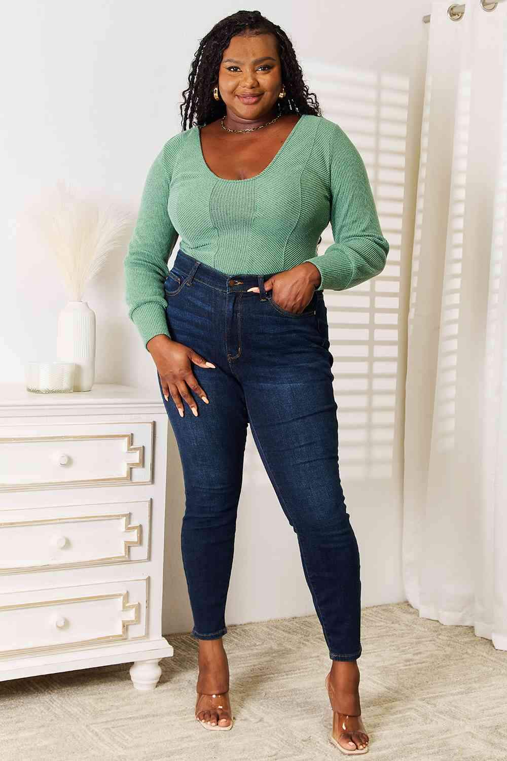 Basic Bae Scoop Neck Long Sleeve Top Blouses - Tophatter Daily Deals