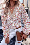 Printed V-Neck Long Sleeve Blouse Blouses - Tophatter Daily Deals