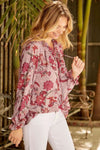 Floral Tie Neck Flounce Sleeve Blouse Blouses - Tophatter Daily Deals