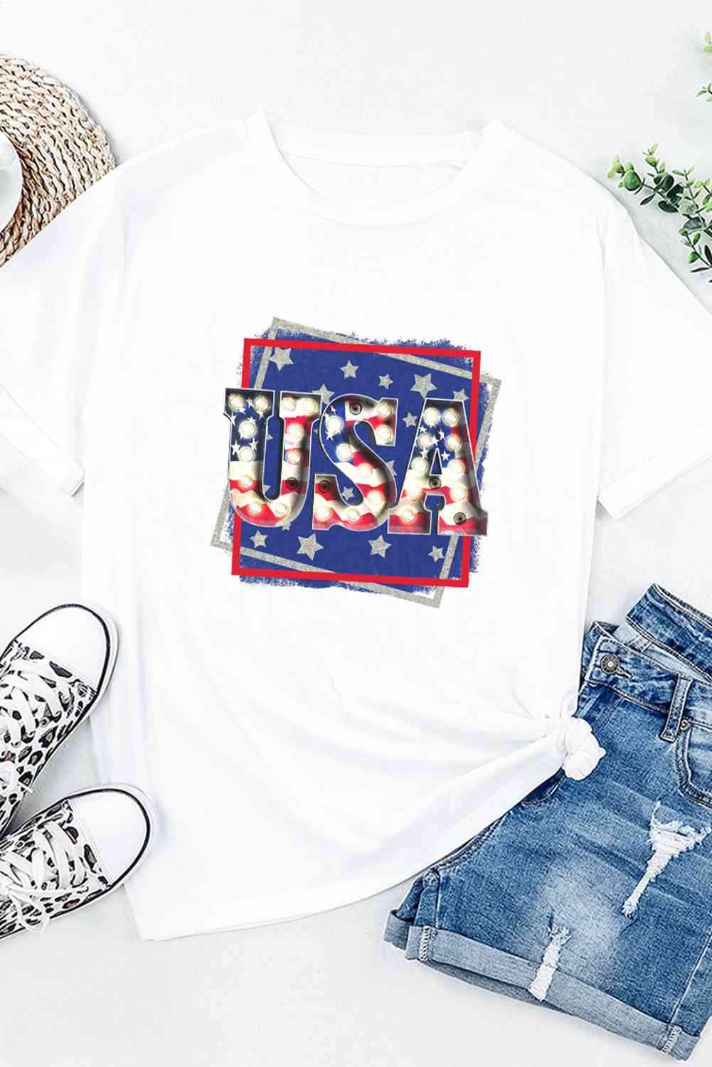 USA Graphic Round Neck Tee Shirt Women's T-Shirts - Tophatter Daily Deals