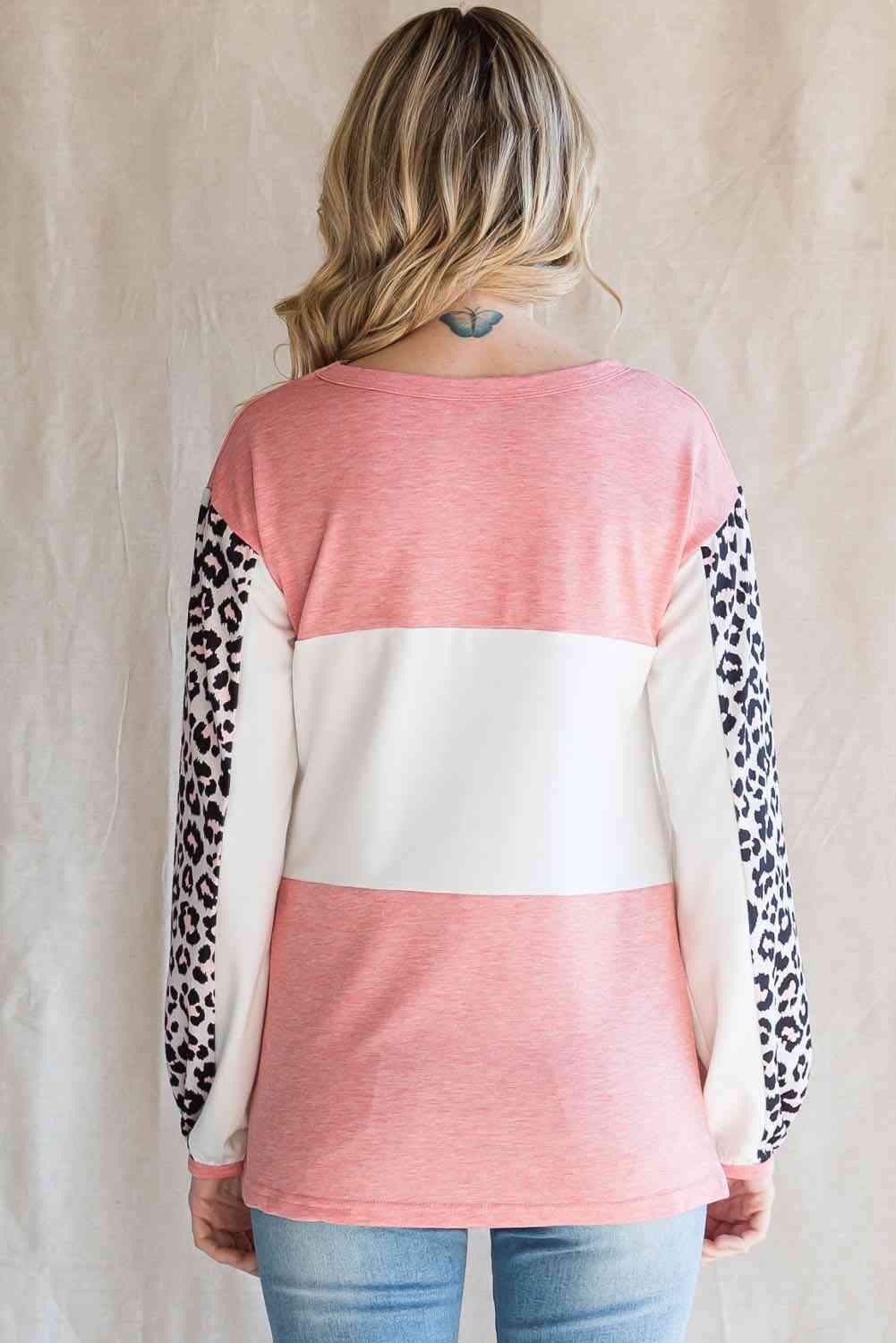 Leopard Color Block Top Blouses - Tophatter Daily Deals