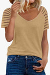 V-Neck Raglan Sleeve Tee Sand Women's T-Shirts - Tophatter Daily Deals