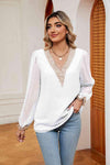 Swiss Dot Contrast V-Neck Blouse White Blouses - Tophatter Daily Deals