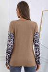 Leopard Patch Color Block Ribbed Top Blouses - Tophatter Daily Deals