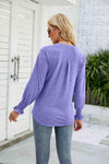 Heathered Flounce Sleeve Curved Hem Top Blouses - Tophatter Daily Deals