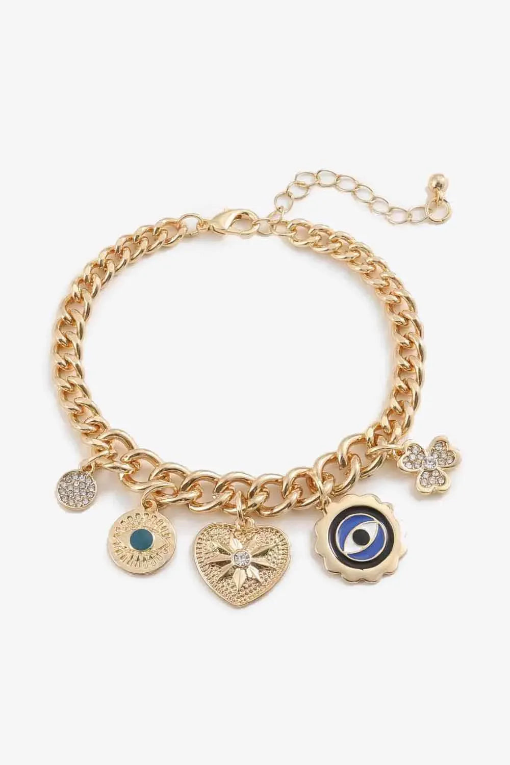 Multi-Charm Chunky Chain Bracelet Gold One Size Bracelets - Tophatter Daily Deals
