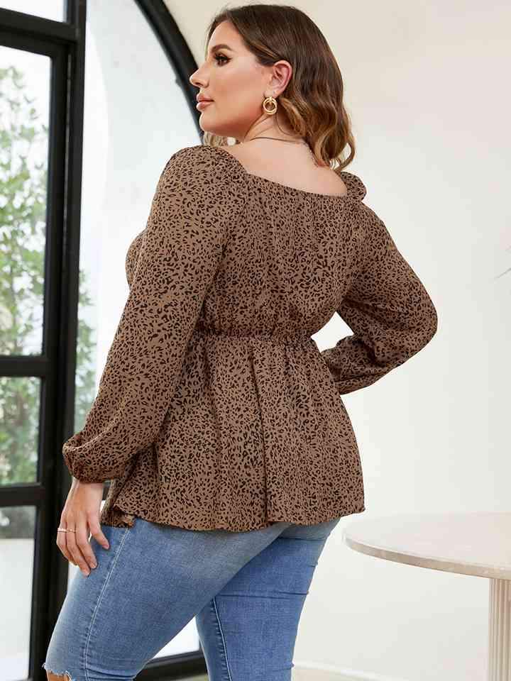 Plus Size Leopard Square Neck Long Sleeve Blouse Blouses - Tophatter Daily Deals