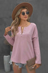 Grommet Long Sleeve V-Neck Top Pink Blouses - Tophatter Daily Deals