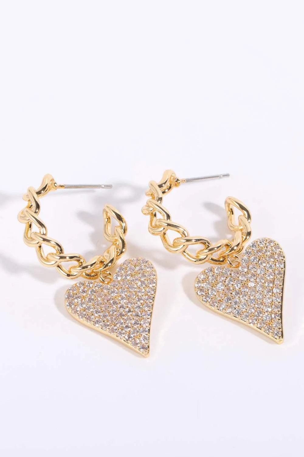 Zircon Decor Heart C-Hoop Drop Earrings Gold One Size Earrings - Tophatter Daily Deals