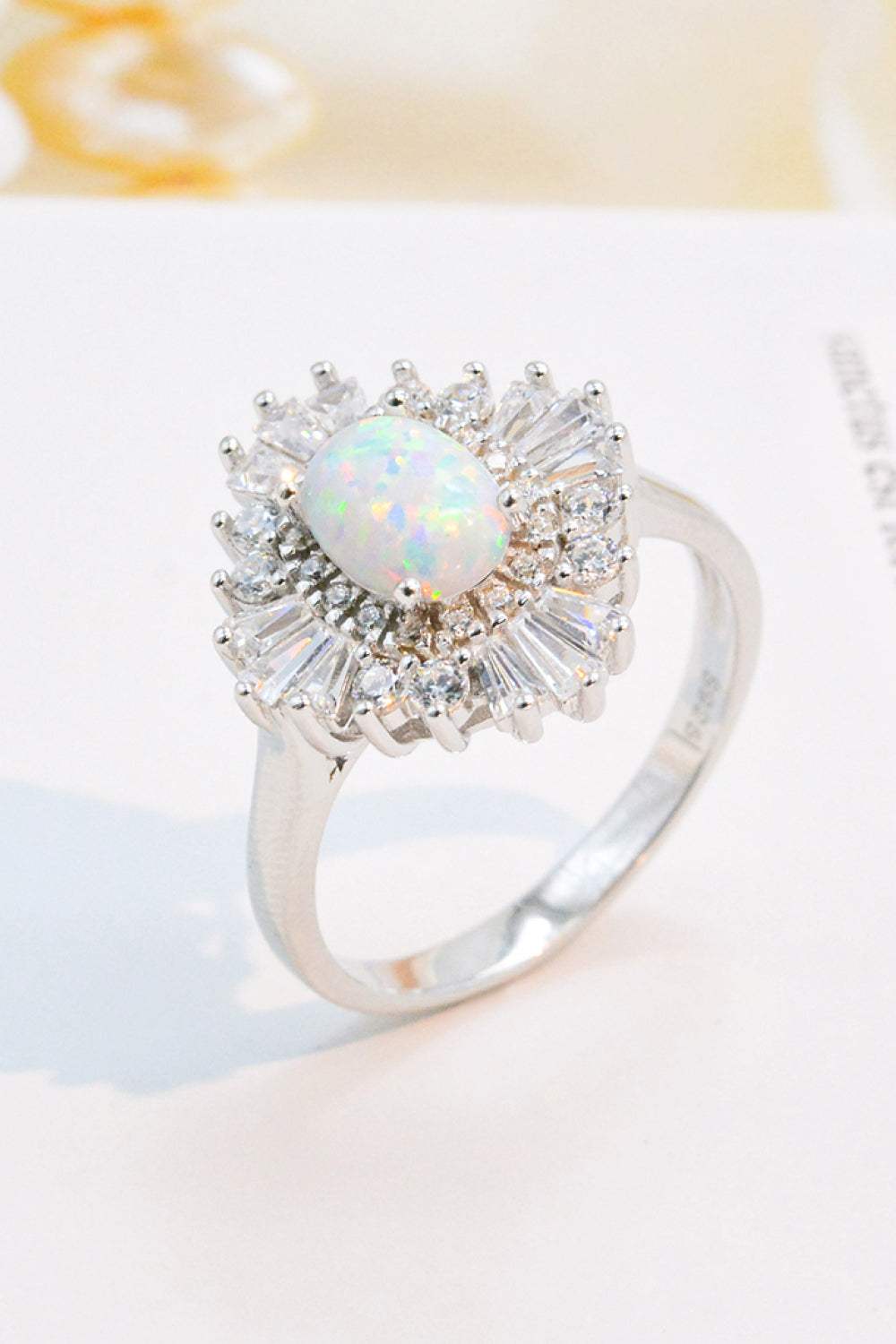 Modern 925 Sterling Silver Opal Halo Ring Opal - Tophatter Daily Deals