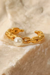 Pearl Stainless Steel Open Ring Rings - Tophatter Daily Deals