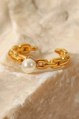 Pearl Stainless Steel Open Ring Rings - Tophatter Daily Deals