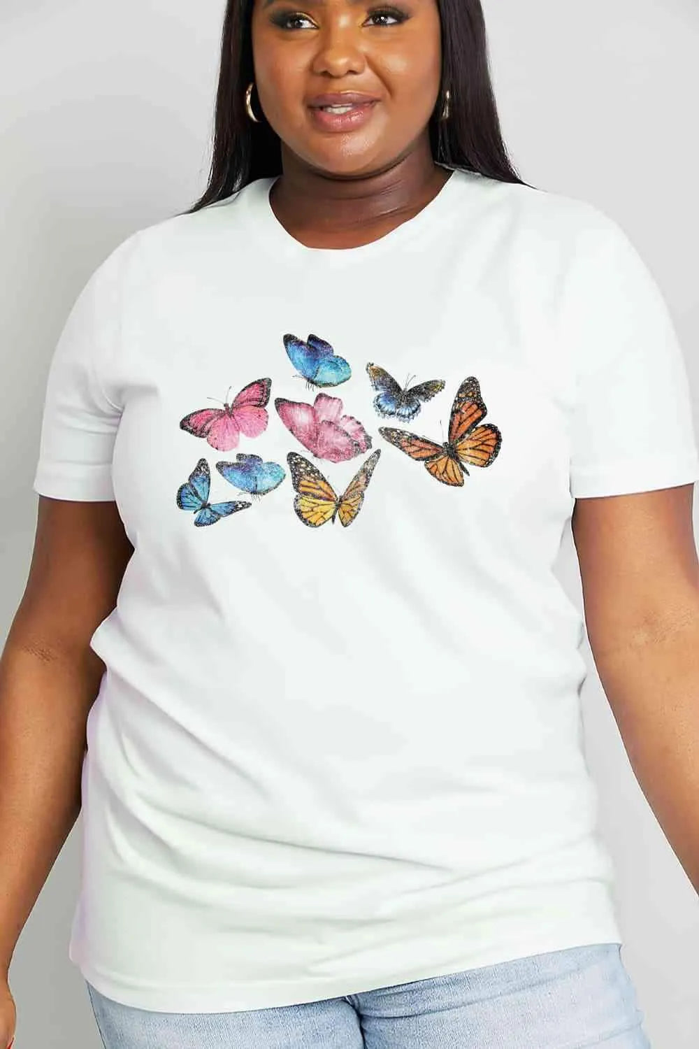 Simply Love Full Size Butterfly Graphic Cotton Tee Women's T-Shirts - Tophatter Daily Deals