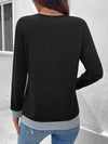 Contrast V-Neck Decorative Button Top Blouses - Tophatter Daily Deals