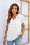 Swiss Dot Lace Trim Flounce Sleeve Blouse White Blouses - Tophatter Daily Deals