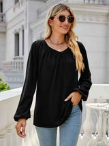 V-Neck Long Sleeve Blouse Black Blouses - Tophatter Daily Deals