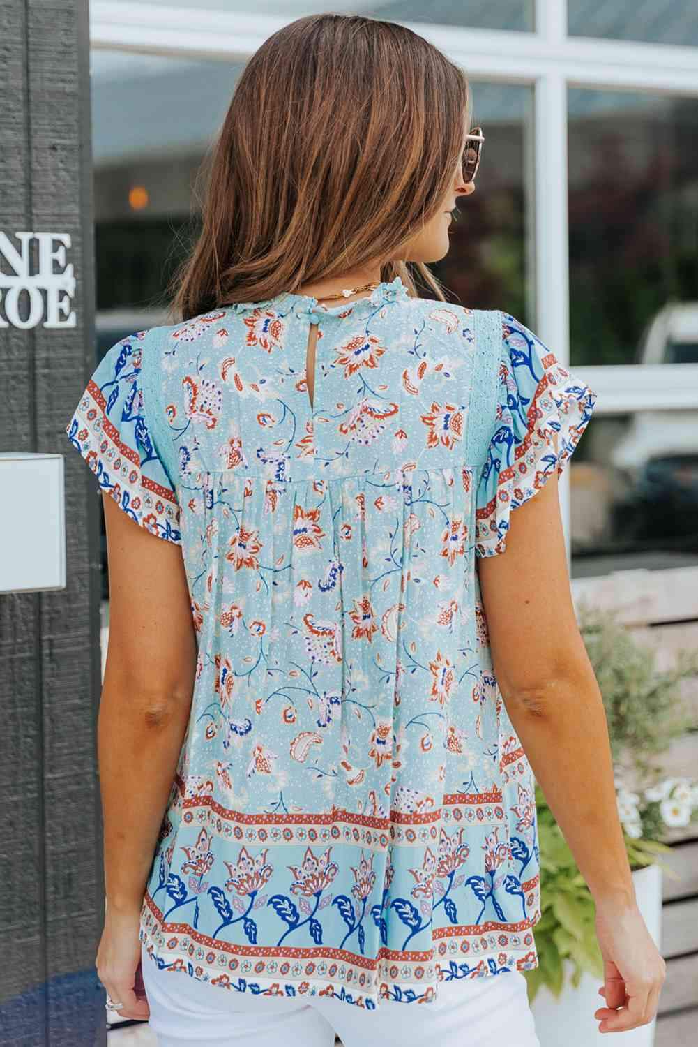 Floral Flutter Sleeve Sleeveless Blouse Blouses - Tophatter Daily Deals