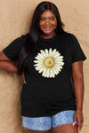 Simply Love Full Size FLOWER Graphic Cotton Tee Black Women's T-Shirts - Tophatter Daily Deals