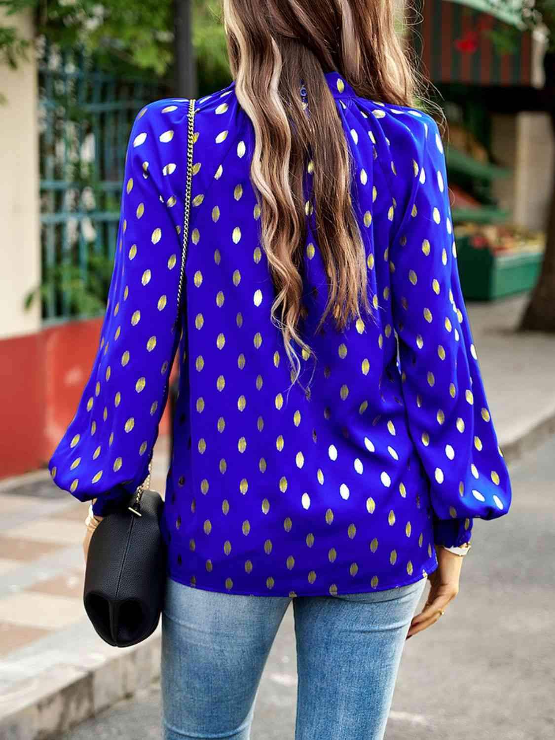 Mock Neck Cutout Lantern Sleeve Blouse Blouses - Tophatter Daily Deals