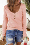 Button Front Scoop Neck Top Blouses - Tophatter Daily Deals