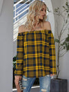 Off-Shoulder Striped Long Sleeve T-Shirt True Yellow Women's T-Shirts - Tophatter Daily Deals