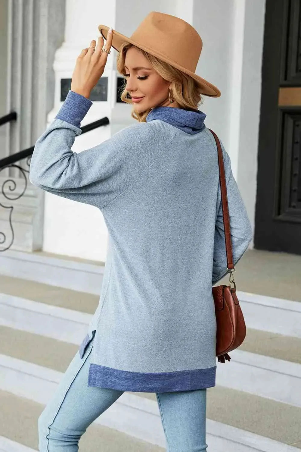 Turtle Neck Long Sleeve Slit Blouse Blouses - Tophatter Daily Deals