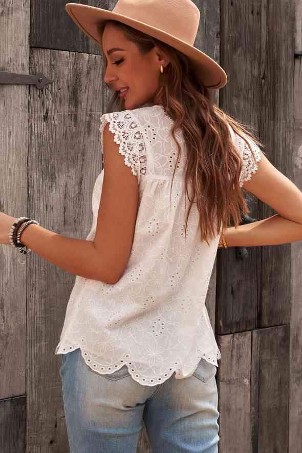 Sleeveless Eyelet Tank Top Blouses - Tophatter Daily Deals