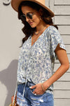 Floral Flutter Sleeve Tie-Neck Blouse Blouses - Tophatter Daily Deals
