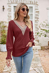 Eyelet V-Neck Smocked Flounce Sleeve Blouse Blouses - Tophatter Daily Deals