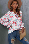 Floral Frill Trim Tie Neck Flounce Sleeve Blouse Blouses - Tophatter Daily Deals