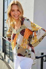 Patchwork Balloon Sleeve Blouse Blouses - Tophatter Daily Deals