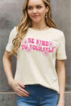 Simply Love Full Size BE KIND TO YOURSELF Flower Graphic Cotton Tee Ivory Women's T-Shirts - Tophatter Daily Deals