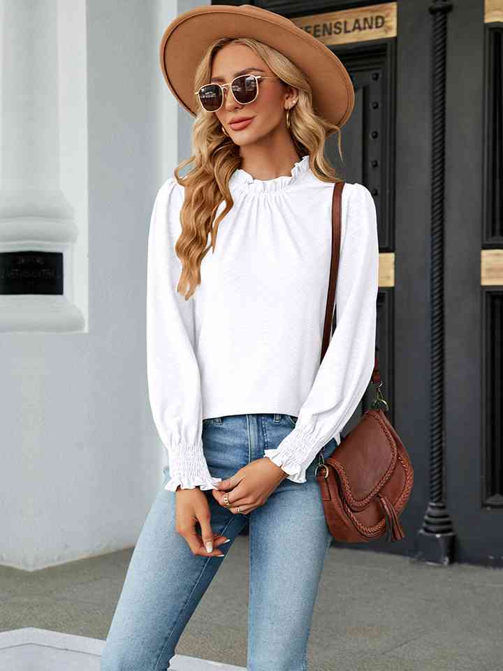 Round Neck Flounce Sleeve Blouse Women's T-Shirts - Tophatter Daily Deals