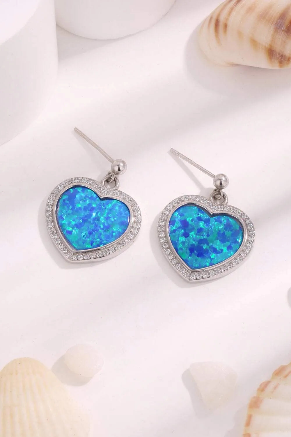 Platinum-Plated Opal Heart Earrings Sky Blue One Size Opal - Tophatter Daily Deals
