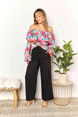 Double Take Floral Off-Shoulder Flounce Sleeve Layered Blouse Blouses - Tophatter Daily Deals