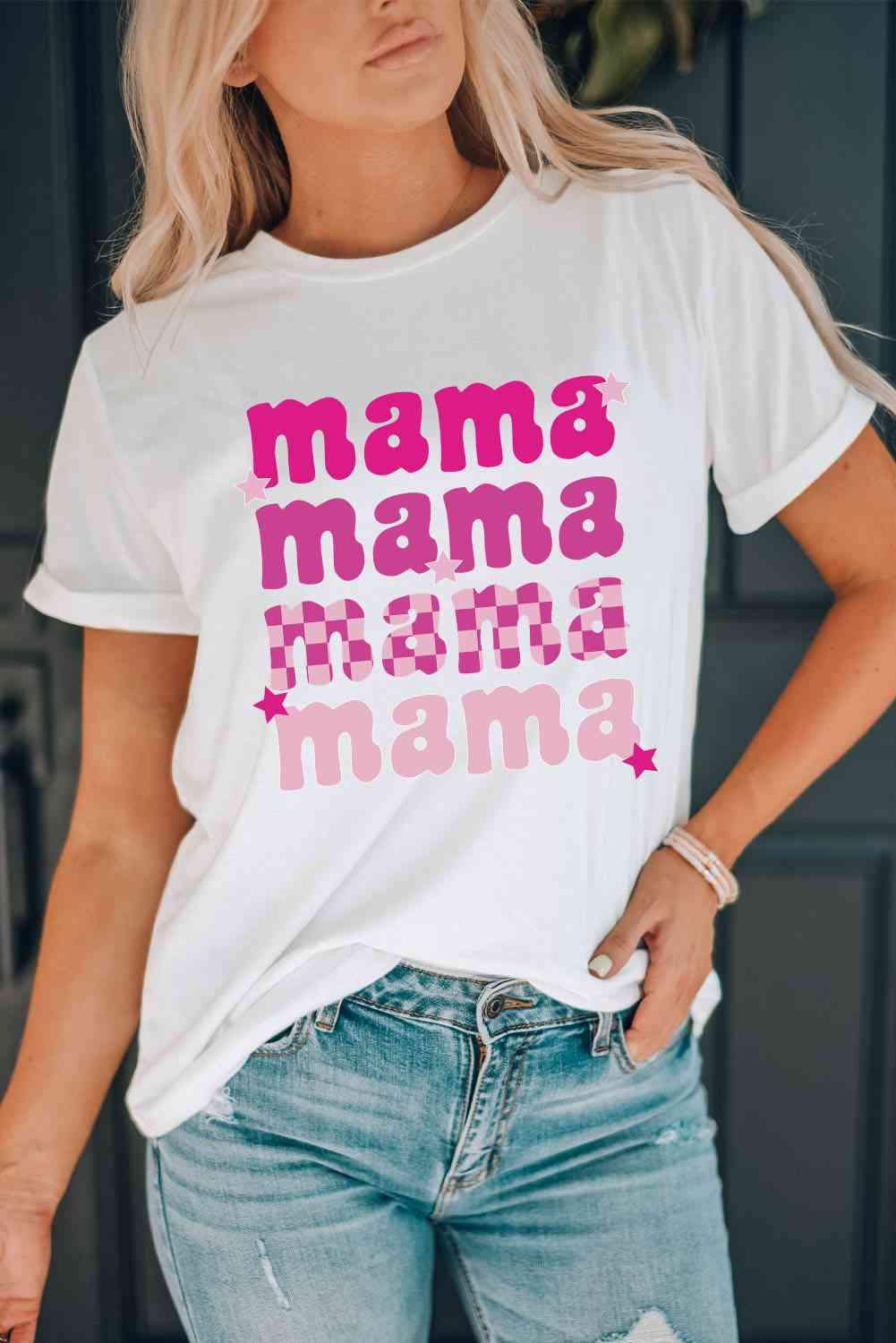 MAMA Graphic Round Neck T-Shirt Women's T-Shirts - Tophatter Daily Deals